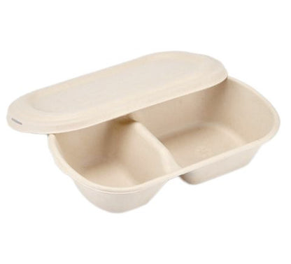850mL 2 compartment Oval Bowl - Sugarcane Bagasse Food Container